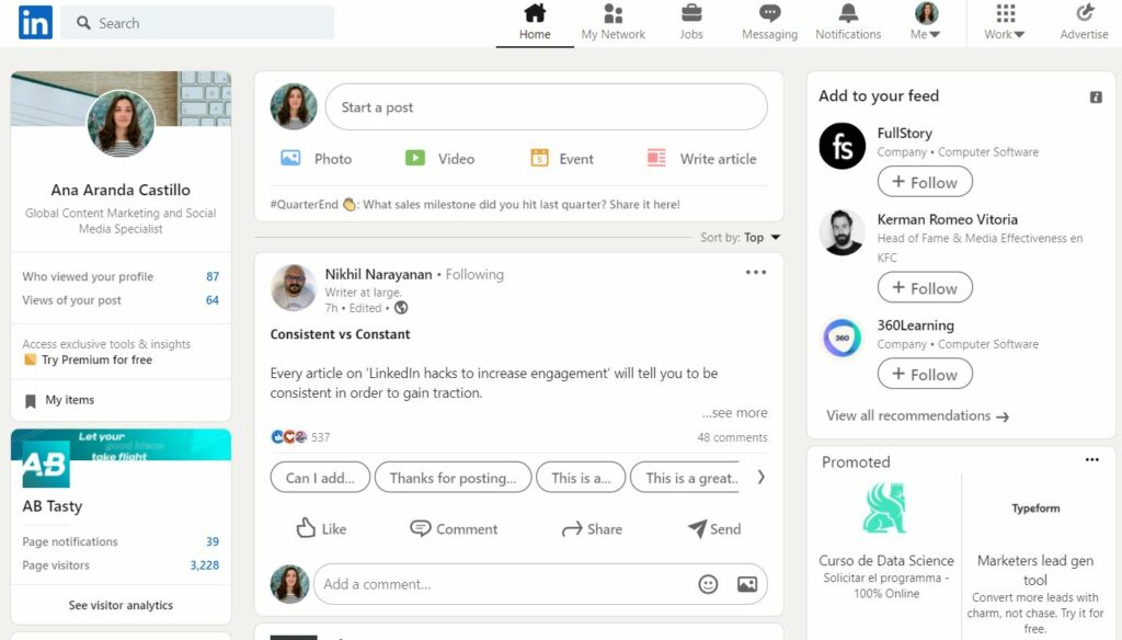 LinkedIn creates custom home screens based on past interactions